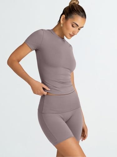 Trendy Queen 2 Piece Summer Cute Workout Sets Gym Short Set Pilates Yoga Outfits Going Out Spring Athletic Comfy Active Wear CoffeeGrey M