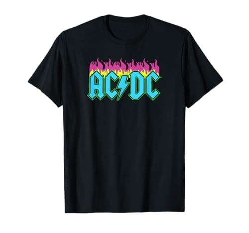 Official AC/DC Rock Music Band Neon Flames Logo T-Shirt