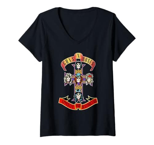 Womens Guns N' Roses Official Cross V-Neck T-Shirt Small