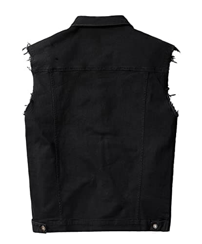 RongYue Men's Casual Button-Down Trucker Denim Vest (Black, X-Large)