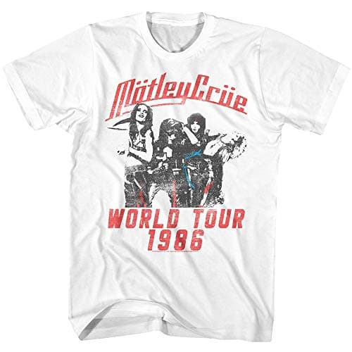 American Classics Motley Crue 1986 American Heavy Metal Rock Band World Tour Adult T-Shirt Large, White (Large)
