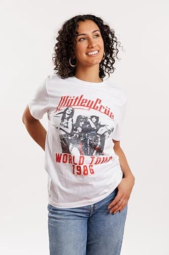 American Classics Motley Crue 1986 American Heavy Metal Rock Band World Tour Adult T-Shirt Large, White (Large)