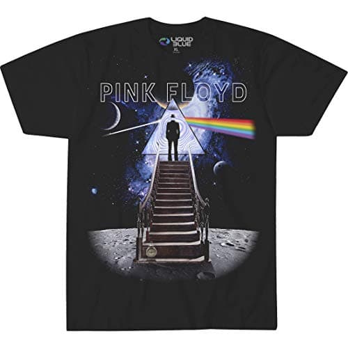 Liquid Blue unisex adult Pink Floyd Stairway to the Moon T-shirt T Shirt, Black, Large US