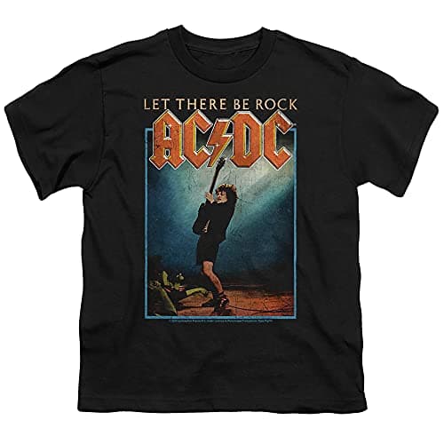 PopFunk Classic AC/DC Let There Be Rock, Black Youth/Big Kids 7+ Years Unisex Boy Girl Short Sleeve Graphic T-Shirt (Medium) Let There Be Rock, Black