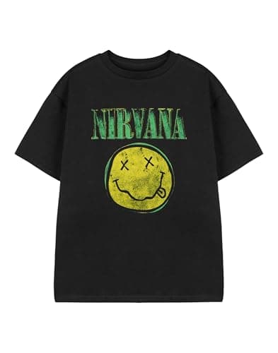 Nirvana Kids Black Short-Sleeved T-Shirt | Yellow Logo Graphic Tee for Children | Grunge Music Band Unisex Apparel for Teens