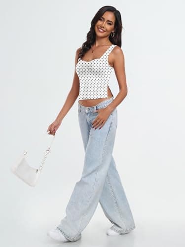Trendy Queen Double Lined Crop Tank Top for Women Cute Summer Backless Shirt Spring Y2K Top Junior Going Out Concert Vacation WhiteDots M