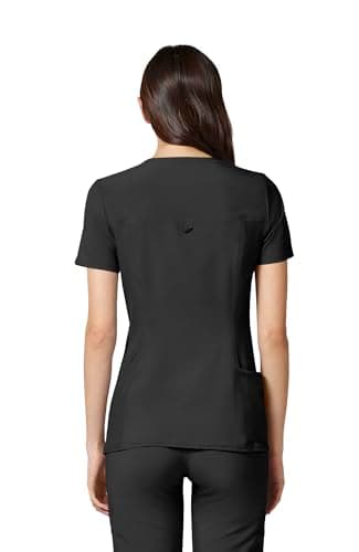 Cherokee Women's Iflex V-Neck Knit Panel Top, Black, M