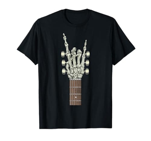 Rock On Skeleton Hand Guitar Gifts Men Graphic Tee Rock Band T-Shirt