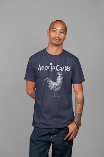 Alice in Chains Logo & Rooster Adult Navy Heather Short Sleeve T Shirt 90s Rock Vintage Style Graphic Tee