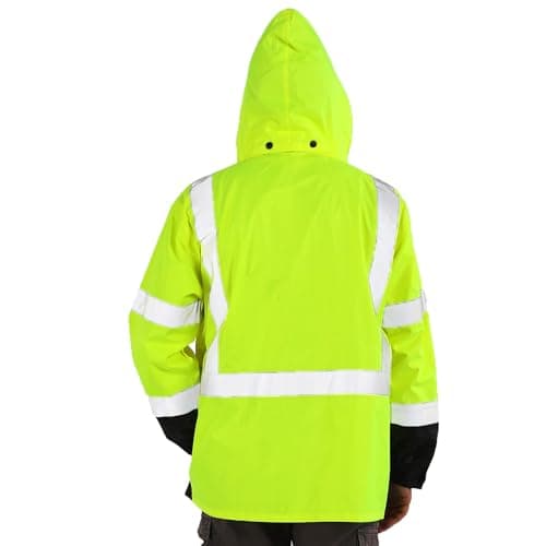 sesafety Hi Vis Rain Jacket, Rain Suits for Men Waterproof withBlack Bottom, Rain Coats for Men Interior Mesh, Class 3 HighVisibility Rain Gear,Removable Hood