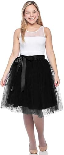 Dancina Women’s Knee Length Tutu A Line Tulle Skirt Plus (Size 12-18) Black