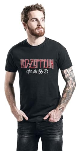 Led Zeppelin Men's Logo & Symbols Slim Fit T-Shirt Large Black