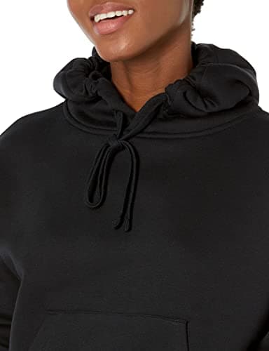 Amazon Essentials Women's Crop Pullover Hoodie Sweatshirt with Kangaroo Pocket (Available in Plus Size), Black, Small