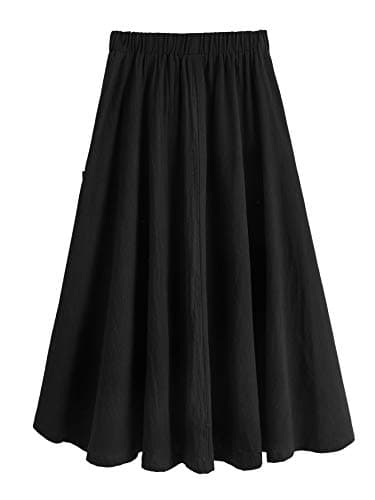 SweatyRocks Women's Casual High Waist Pleated A-Line Midi Skirt with Pocket Black S