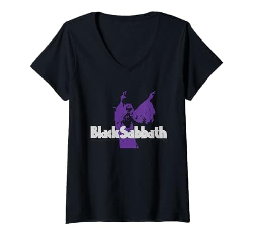 Womens Black Sabbath Official Purple Ozzy V-Neck T-Shirt