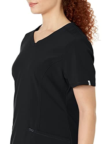 Cherokee Infinity Scrubs for Women Round Neck Scrub Top with 3 Pockets & 360° Stretch 2624A, L, Black