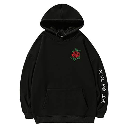 SUNNY GUO Rose Embroidered Hoodie For Men Women Long Sleeve Letters Printed Hip Hop Hoodie Hooded Sweatshirt