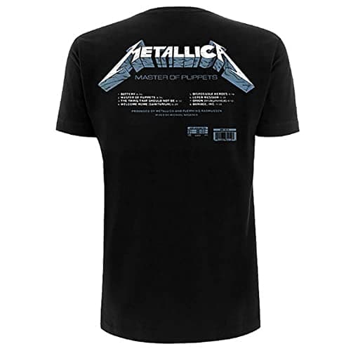 Metallica Unisex Tee: Master of Puppets Tracks (Back Print) - Medium - Black