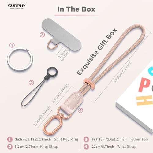 SURPHY Phone Wrist Strap, Keychain Wristlet, Phone Strap Charm with Tether Tab, Cellphone Lanyard Wrist, Key Chain for Women