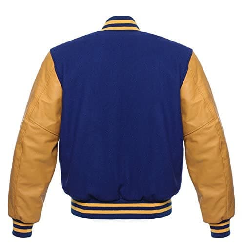 Stewart & Strauss Varsity Letterman Jacket Royal Blue Wool & Gold Leather,C135-LT
