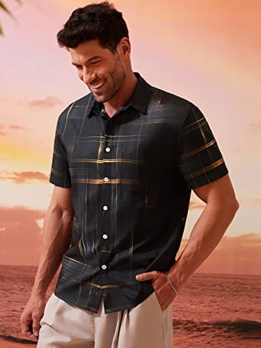Hardaddy Men's Hawaiian Shirt Short Sleeves Printed Button Down Summer Beach Casual Shirts Black XL