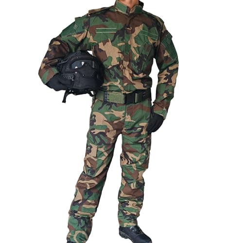 Men Tactical BDU Combat Uniform Jacket Shirt & Pants Suit for Army Military Airsoft Paintball Hunting Shooting War Game Woodland