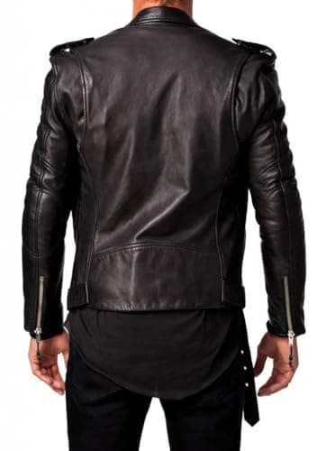 DECIMAL Men's Black REAL Lambskin Leather Biker Jacket VINTAGE GENUINE MOTORCYCLE JACKETS FOR MEN (US, Alpha, Small, Regular, Regular, D BLACK)