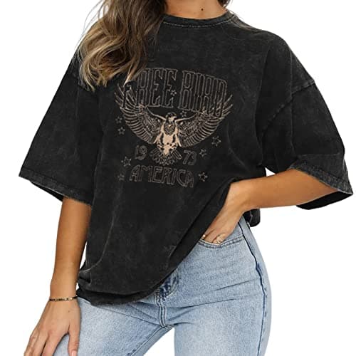 Women Vintage Rock Band T-Shirt Review – Free Bird Eagle Bleached Tee
