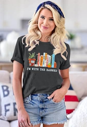 FYAPHION Books Shirts Womens Book Lovers Gifts Reading Tshirts for Teachers Librarian Readers Bookworms Dark Gray M
