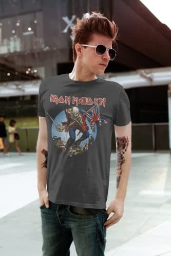 Iron Maiden T Shirt Trooper Album Cover Mens Short Sleeve T Shirts Classic Rock Vintage Style Graphic Tee Smoke