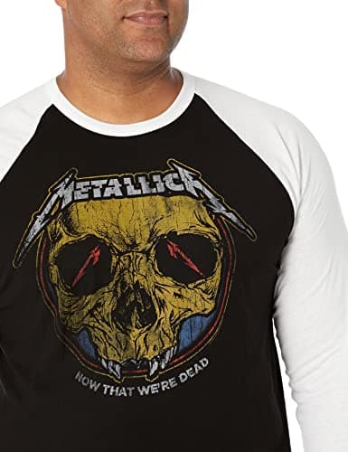 Metallica Men's Now That We're Dead Raglan Baseball Jersey, Black/White, Small