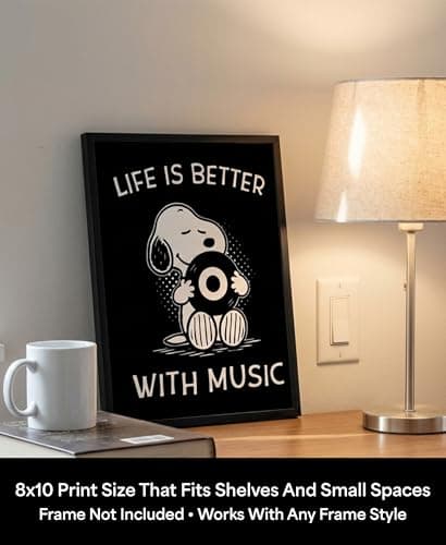 Life Is Better With Music Wall Art Print – Minimalist Typography Decor for Living Room, Classroom, Studio & Creative Workspaces – Music-Inspired Artwork – 8x10 Unframed – Made in USA Luster Finish