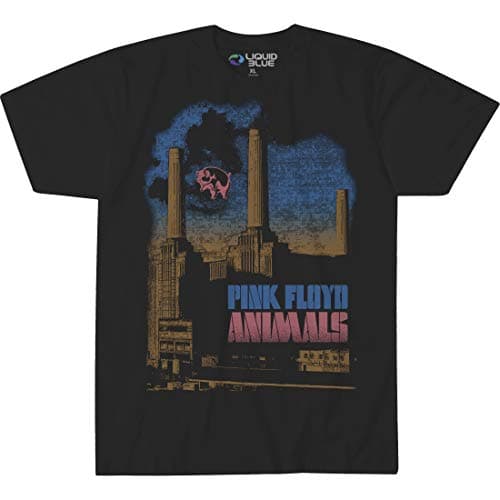 Liquid Blue unisex adult Pink Floyd Pig Stain Short Sleeve T-shirt T Shirt, Black, Large US