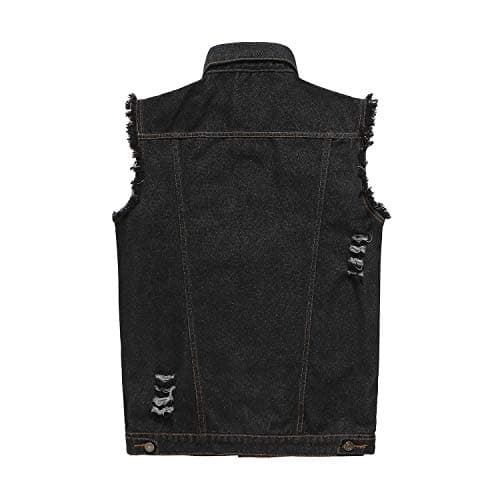 NASKY Men's Fit Retro Ripped Denim Vest Sleeveless Jean Vest and Jacket (XX-Large, Black)