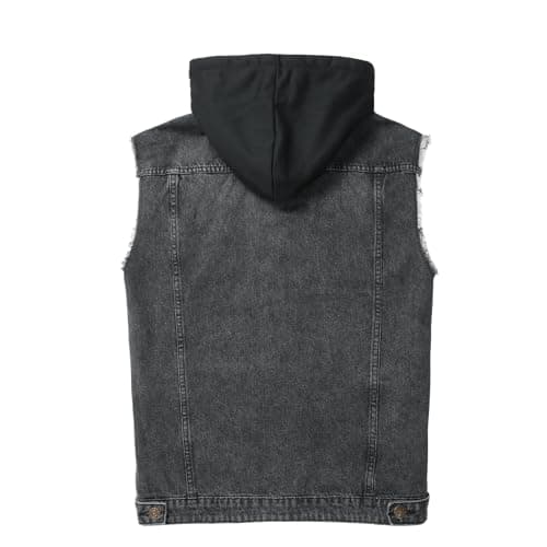 Ginsiom Men's Denim Vest,Sleeveless Jean Hooded Jacket Ripped Stretchy Sleeve Less Fashion Battle Vest for Men with Hood(9385Grey,L)
