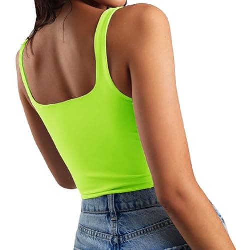 Artfish Women's Sleeveless Strappy Crop Tank Tops Square Neck Camis Going Out Neon Lime Green, L