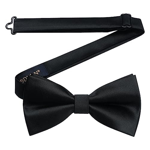 HISDERN Black Bow Ties for Men Bowties Pretied Solid Color Classic Satin Bow Tie Formal Business Tuxedo Adjustable Bowtie for Wedding Party