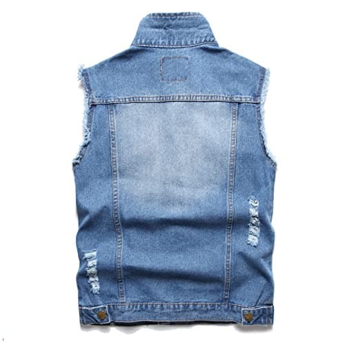 Ginsiom Men's Denim Vest Xxl,Sleeveless Jacket Slim Fit Vintage Casual Ripped Summer Jean Vest for Men