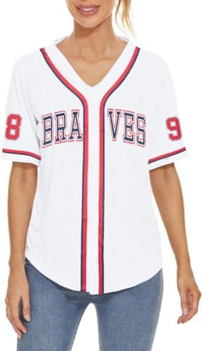 98 Baseball Shirt Women Cow Skull Graphic Fan Tshirt V Neck Country Vintage Jersey Button Down Short Sleeve Tops