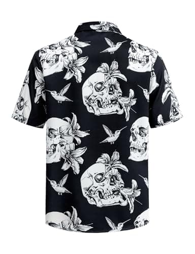 Mens Hawaiian Skull Floral Shirt Short Sleeve Button Down Casual Tropical Shirt