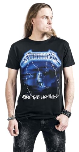 Metallica Men's Ride The Lightning Tracks (Back Print) Slim Fit T-Shirt X-Large Black