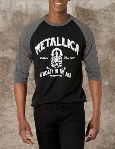 Metallica unisex adult Official Metallica Whisky in the Jar Raglan T Shirt, Black/Grey, XX-Large US