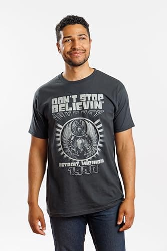 Journey Don't Stop Believin' Detroit '80 Adult Short Sleeve T Shirt Vintage Style 80s Music Graphic Tees Smoke
