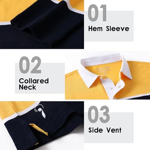 Men's Long Sleeve Polo Shirts for Men Casual Collared Striped Rugby Shirts for Men Soft Pique Cotton Dry Fit Golf Polo Shirts for Mens, 3XL