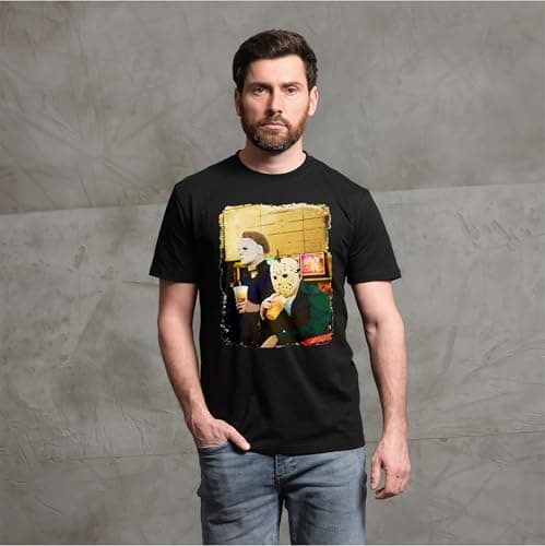 Halloween Movie Inspired T-Shirt Michael Myers Drinking Coffee Funny Humorous Tee for Him (Large Black)