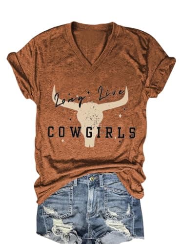 MZEAZRK Cowgirl Graphic Tee Review – Western V-Neck Steer Skull Shirt