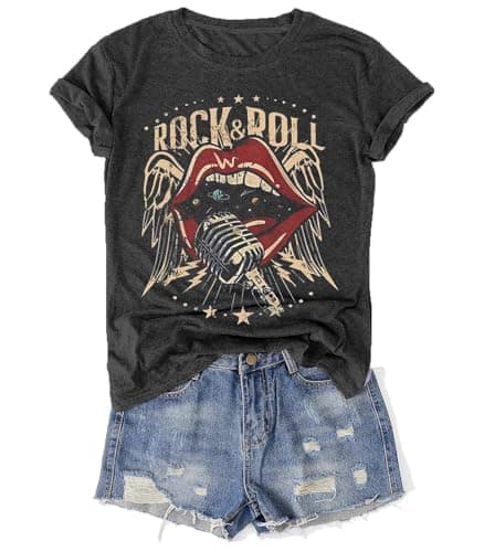 Vintage Band Shirt for Women Retro Rock and Roll Graphic Tee Country Music Concert T Shirt Casual Short Sleeve Tops (Small, Dark Grey)