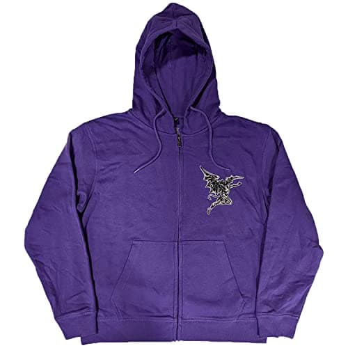Black Sabbath Men's Henry Pocket Logo Zippered Hooded Sweatshirt Large Purple