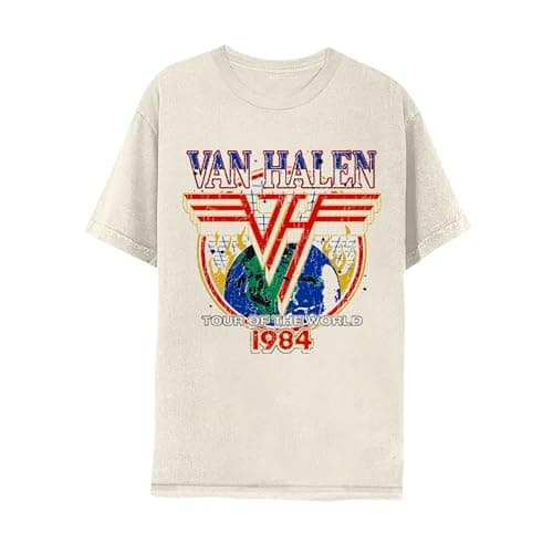 2Bhip Van Halen 1984 World Tour Adult Short Sleeve American Rock 80s Music Vintage Style Graphic T-Shirt - Large - Natural