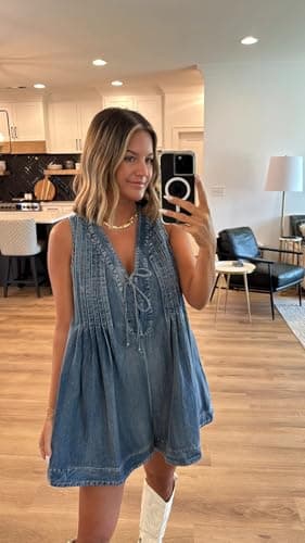 yoeasy Women's Sleeveless V Neck Shorts Denim Romper Tie Front Ruffle Cute Loose Jean Short Overalls with Pockets (Small, Dark Blue)